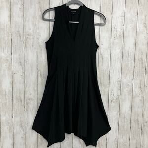 De Philo Black Sleeveless V Neck Flowy Pockets Basic Fairy Goth Witchy Dress